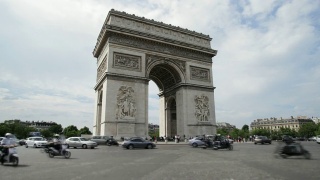 夏日里，巴黎凯旋门周围的交通状况视频素材模板下载