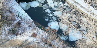 冬天的河流有冰和雪