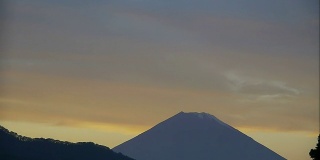 戏剧性的天空:富士山上方的橙色云
