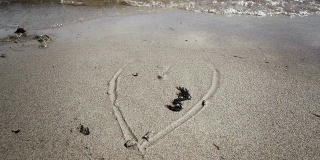 慢镜头:沙地上的心