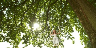 HD DOLLY: Adorable Little Girl Swinging On Tree Swing