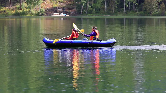 Girls paddling Kayak in lake