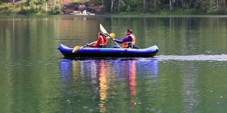 Girls paddling Kayak in lake