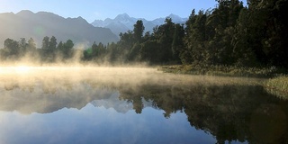 马西森湖全景在日出，新西兰