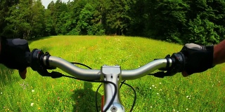 高清山地自行车在春天的草地