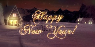 高清:新年快乐文字在冬季仙境