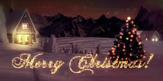 高清:圣诞快乐文字闪烁在冬季仙境