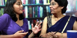 愉快的印度老年妇女和少女的对话