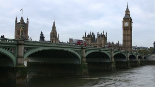 大本钟，下议院和威斯敏斯特桥。视频素材模板下载