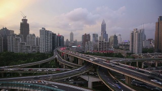 暮色中的上海高架路视频素材模板下载