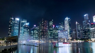 新加坡的现代都市景观和夜间音乐喷泉，时光流逝视频素材模板下载