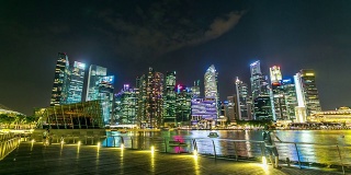 新加坡夜间的现代都市景观，时间推移