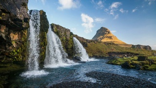 冰岛的Kirkjufell瀑布视频素材模板下载