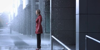雨中的女商人(超级慢镜头)