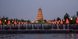 西安大雁塔北广场音乐喷泉Landmark Big Wild Goose Pagoda in Xi'an, China