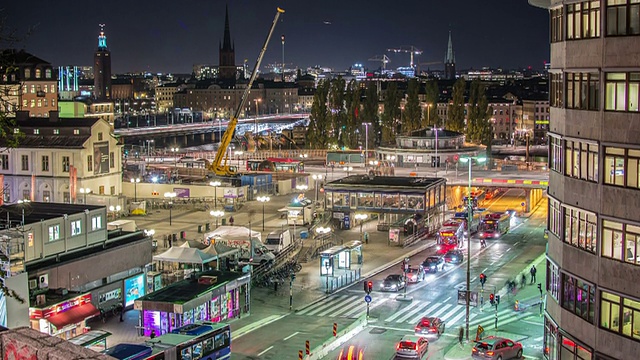 高清时间流逝:繁忙的城市斯德哥尔摩倾斜