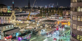 高清时间流逝:繁忙的城市斯德哥尔摩倾斜