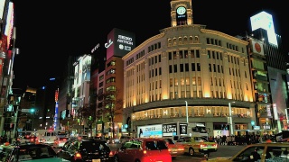 日本东京银座的城市交通。视频素材模板下载