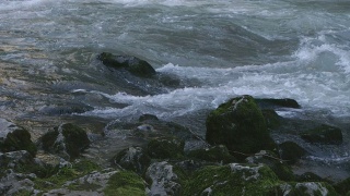 近景:山间的湍急河流——慢镜头视频素材模板下载