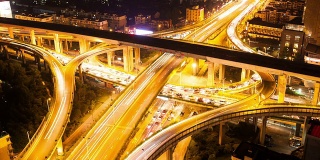 现代城市的天际线和杭州的交通夜景，时光流逝。