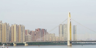 广州的天际线，高楼大厦和现代化的大桥。