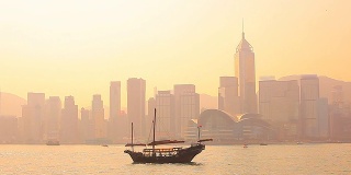 HD:香港传统帆船剪影场景。
