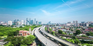 繁忙的交通，现代建筑和吉隆坡的城市景观，时光流逝。