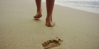 柔软的沙滩上有脚步声