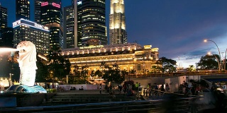 新加坡的天际线、行走的人群和摩天大楼的外观坍塌了。