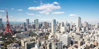 高清延时:鸟瞰图东京塔日本
