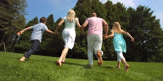 HD超级慢动作:家庭在草地上奔跑
