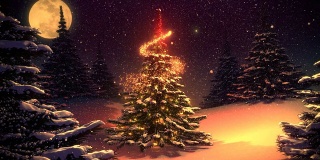冬季景观与圣诞树复古的颜色