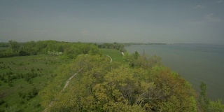 鸟瞰图步道显示整个公园和湖泊