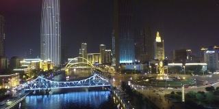 现代建筑鸟瞰图和天津城市夜景，实时。