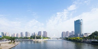 Skyline and modern buildings of tianjin at riverbank,time lapse.