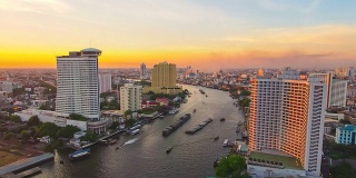曼谷市区天际线河景