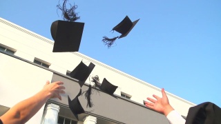 HD:毕业生向空中抛毕业帽。视频素材模板下载