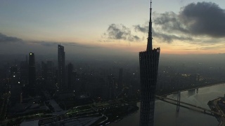 广州现代建筑鸟瞰图和城市景观，实时。视频素材模板下载