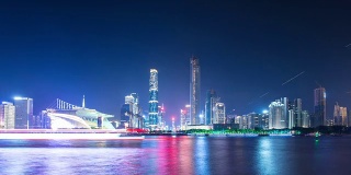 全景天际线，广州的现代建筑日夜在河边
