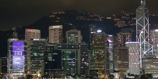 香港蓝夜-中环、维多利亚港、香港岛及九龙。