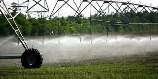 灌溉喷灌器在耕地上。