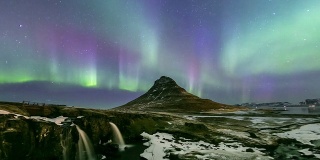 Time-lapse:北极光Vatnajokull Glacier Jokulsarlon lagoon:冰岛