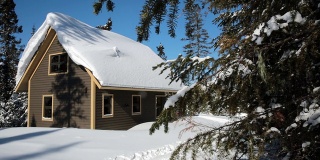 木屋，原木家，原木小屋在冬天