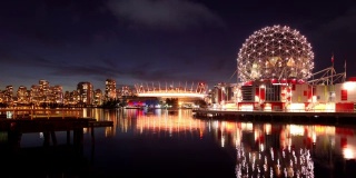 温哥华天际线与科学世界和体育场，加拿大