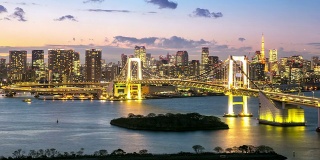 白天到夜晚的延时:空中东京彩虹桥