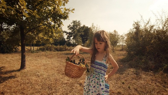 一个小女孩学习如何挑选黑莓手机。真实的人，乡村场景，。镜头光晕，特殊角度，GoPro。