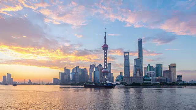 上海日出的现代都市景观，时光流逝，4K
