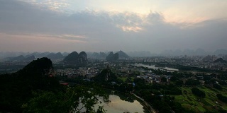 City of the famous karst in sunset clouds 05