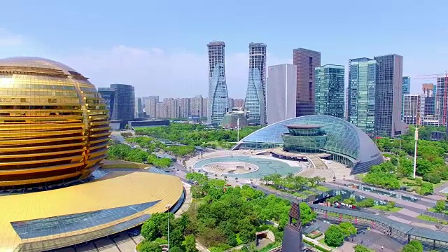 现代城市杭州，无人机拍摄，4k