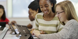 学生在学校使用平板电脑